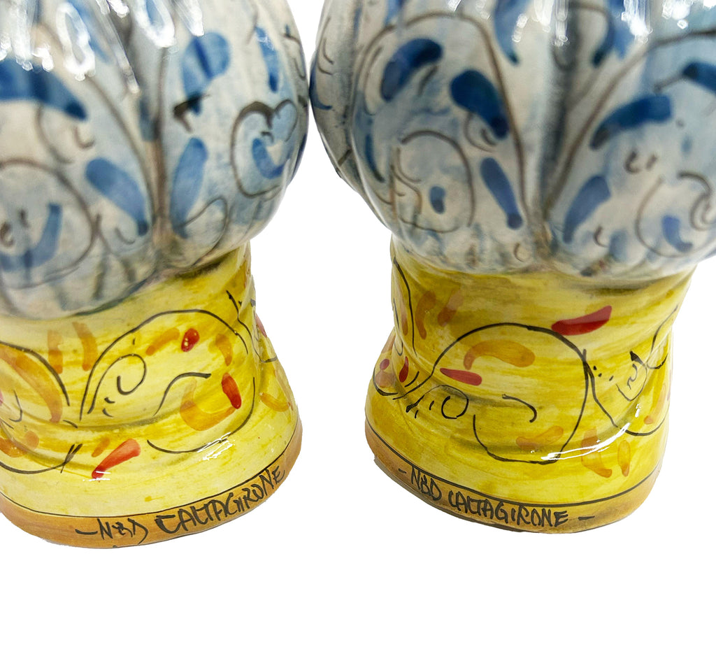 Coppia teste di moro in ceramica siciliana di Caltagirone H 15 cm art. rotondo rosso