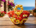 Sicilian basket in Sicilian ceramic from Caltagirone made and decorated by hand by the ceramists of Caltagirone h10cm red 