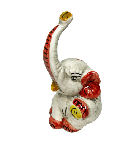 Elefante in ceramica di Caltagione realizzato a mano, animali portafortuna (rosso)