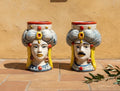 Coppia teste di moro in ceramica siciliana di Caltagirone H 15 cm art. rotondo rosso