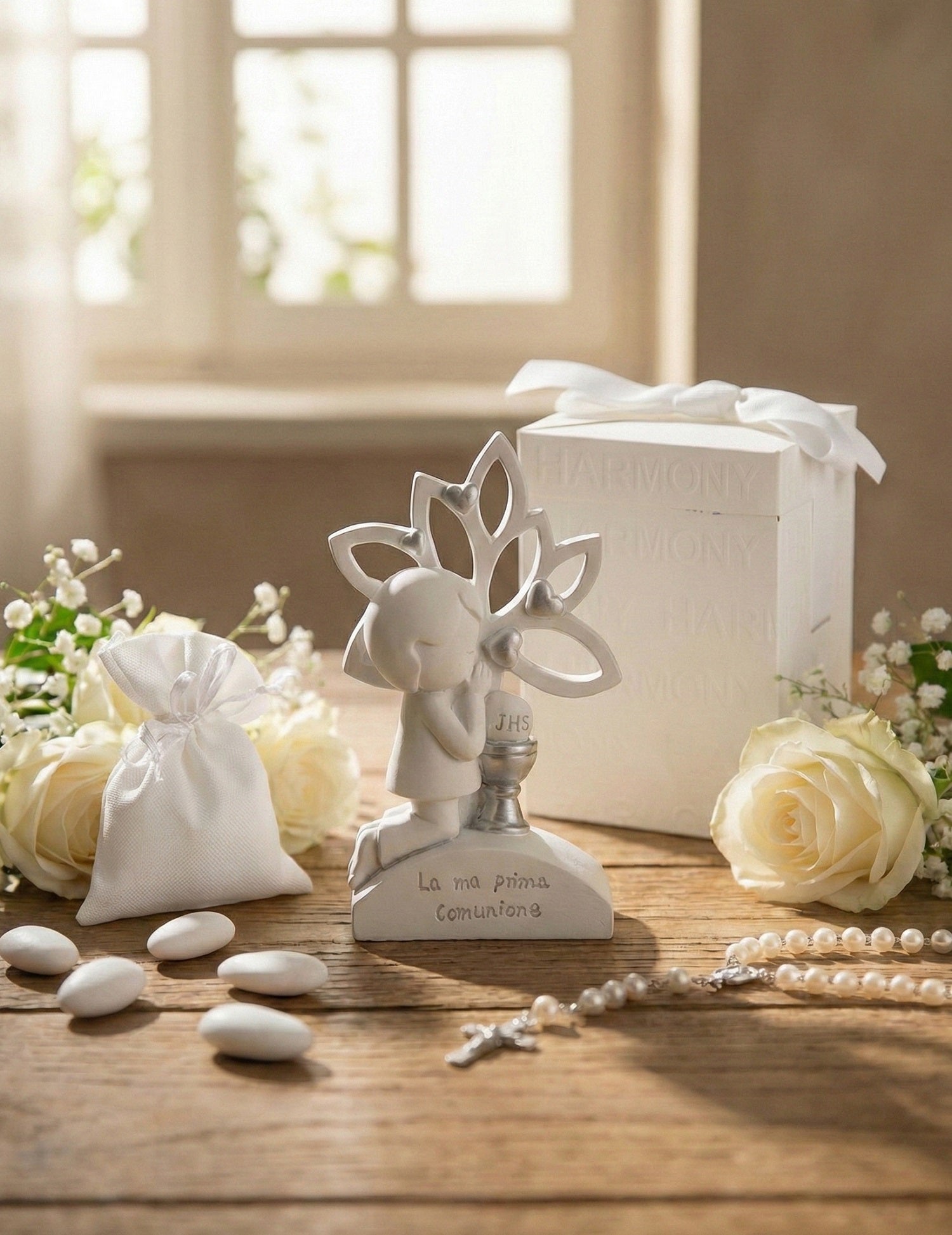 Albero della vita con bimbo in resina bomboniera per comunione Harmony