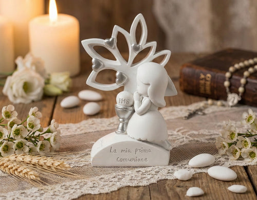 Albero della vita con bimba in resina bomboniera per comunione, Harmony