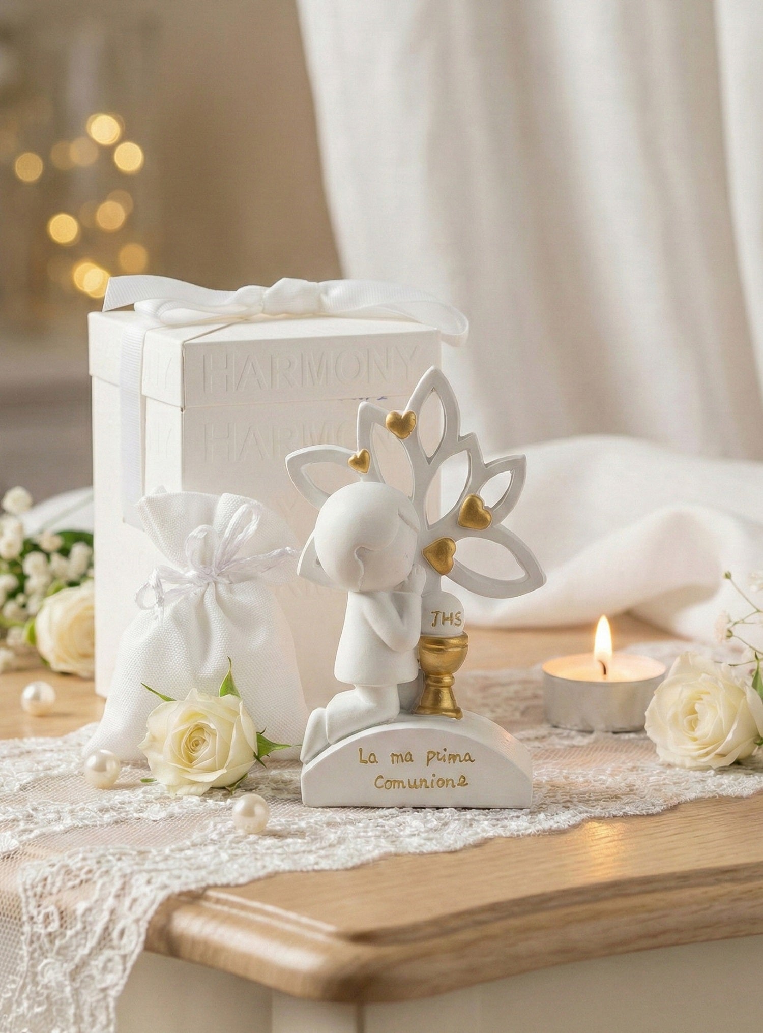 Albero della vita con bimbo in resina bomboniera per comunione Harmony