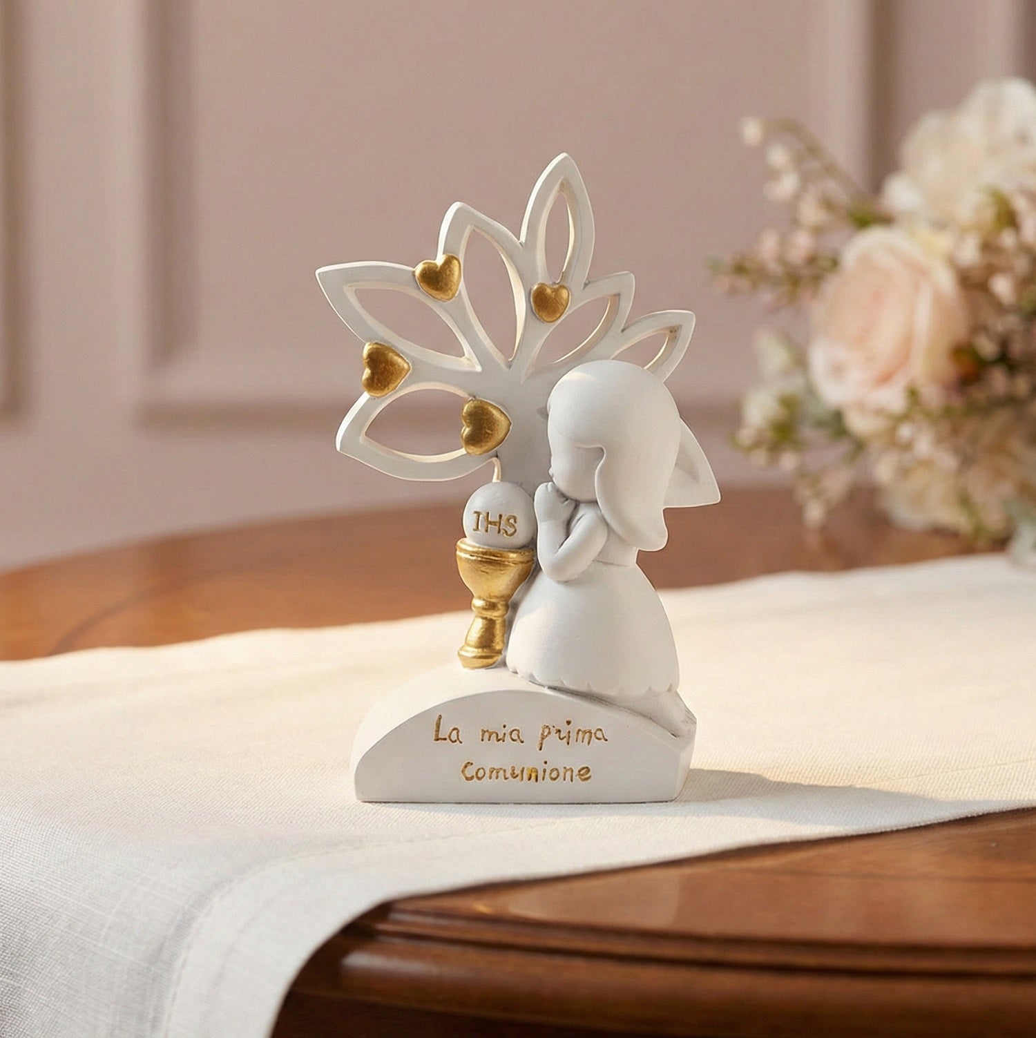 Albero della vita con bimba in resina bomboniera per comunione, Harmony