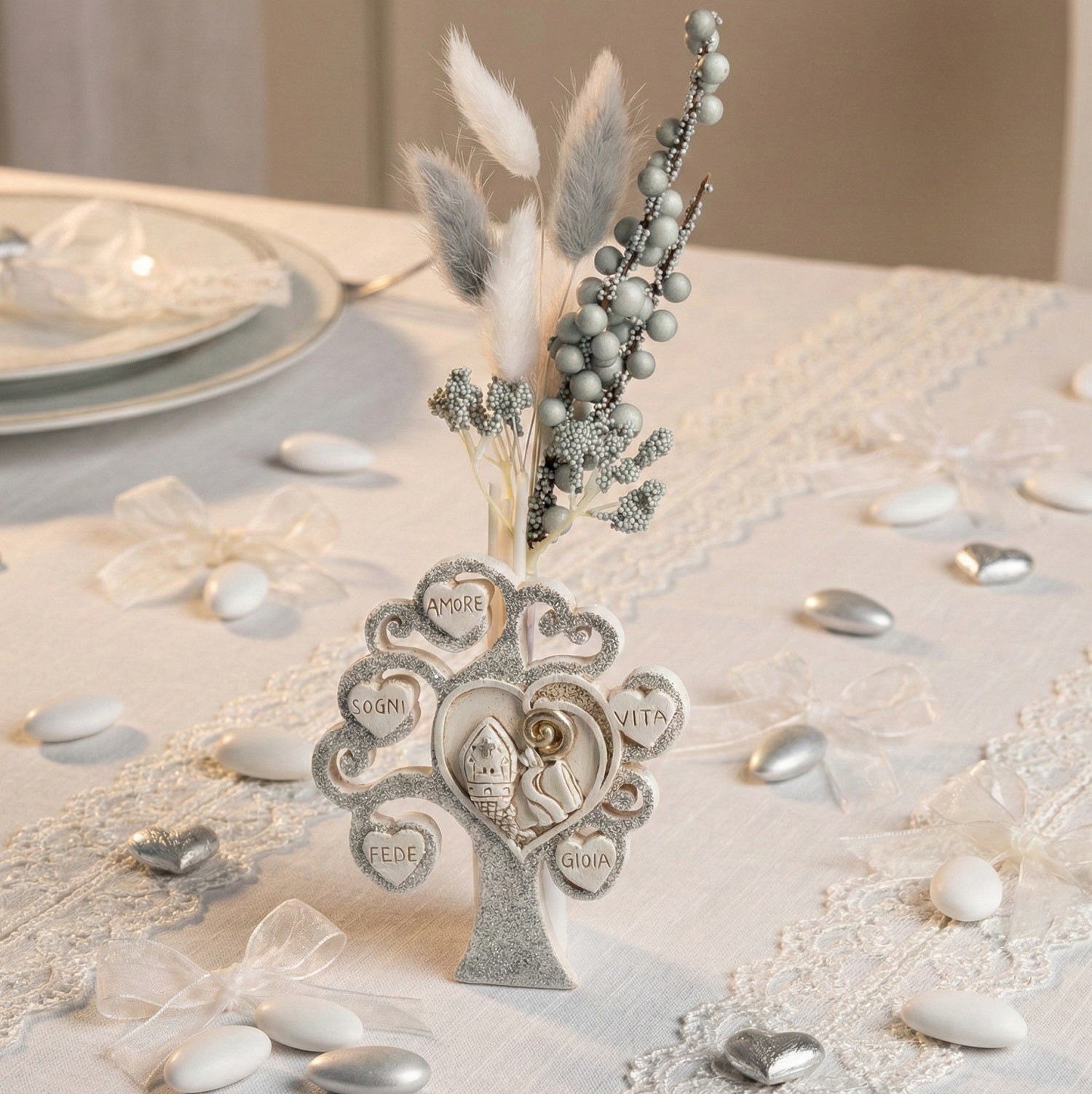 Profumatore albero della vita con simbolo cresima decorato glitter per bambina o bambino Harmony RSCR25045