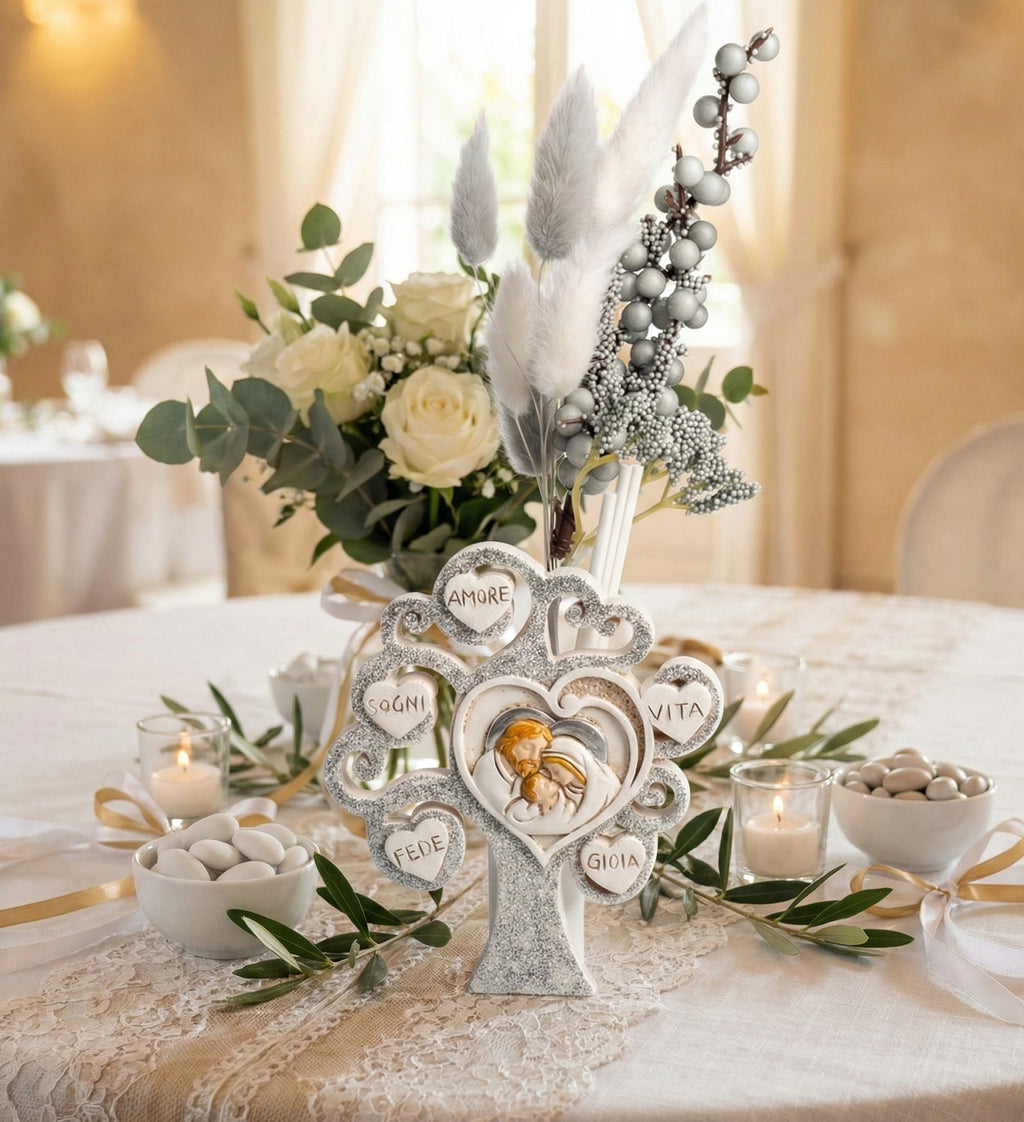 Profumatore albero della vita sacra famiglia decorato con cuori e glitter cresima bambina o bambino Harmony RSMT25046