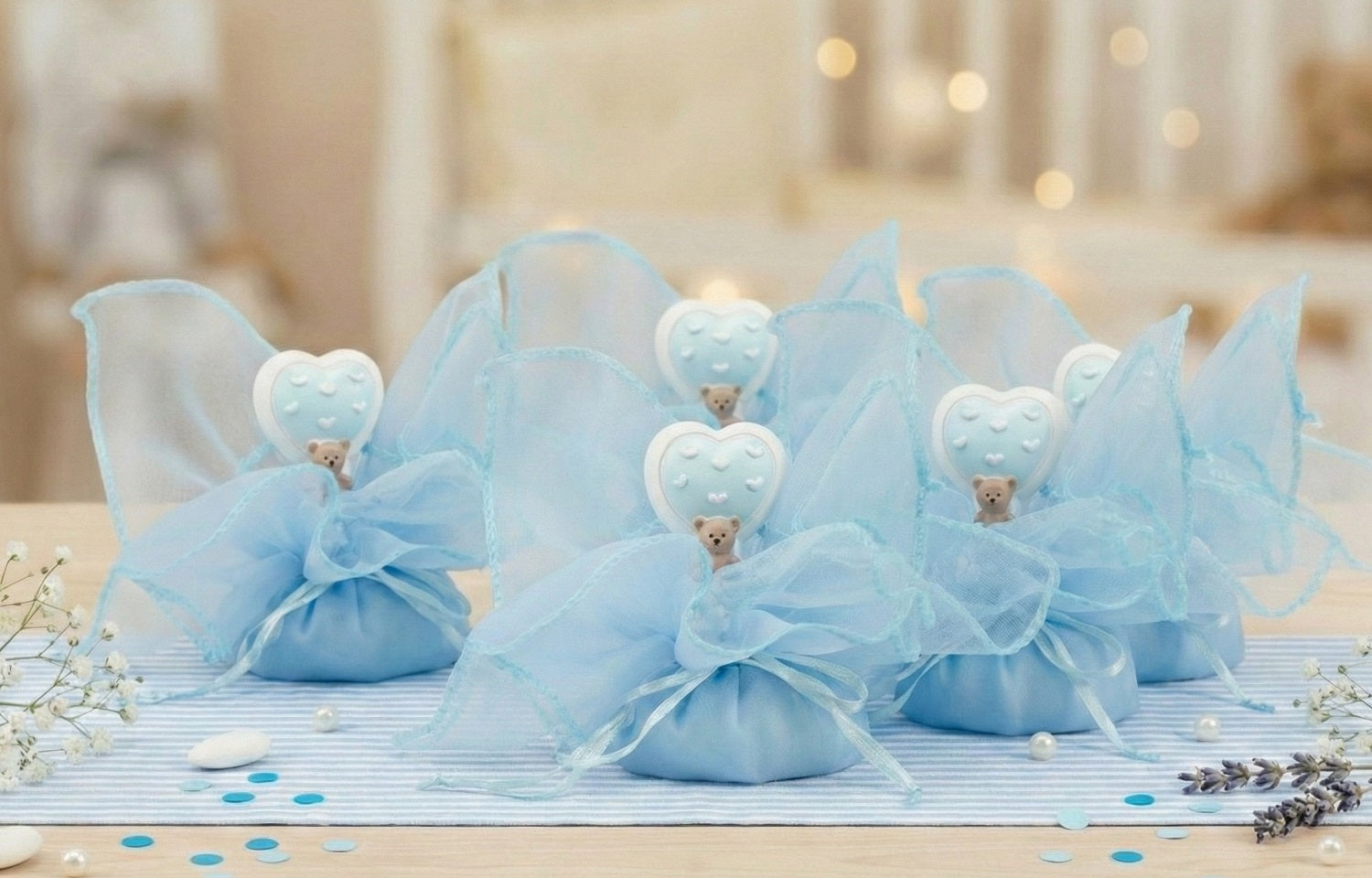 Set sacchettino porta confetti da 5 pz bomboniera per nascita, battesimo, Harmony RSNB24097