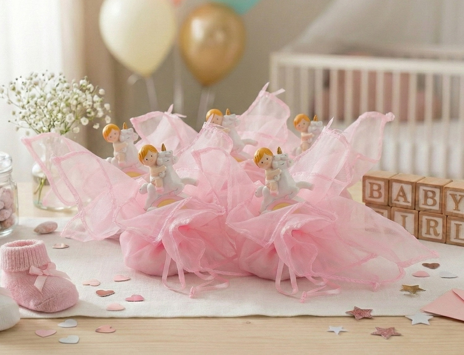 Set sacchettino porta confetti da 5 pz bomboniera per nascita, battesimo, Harmony RSNB25084