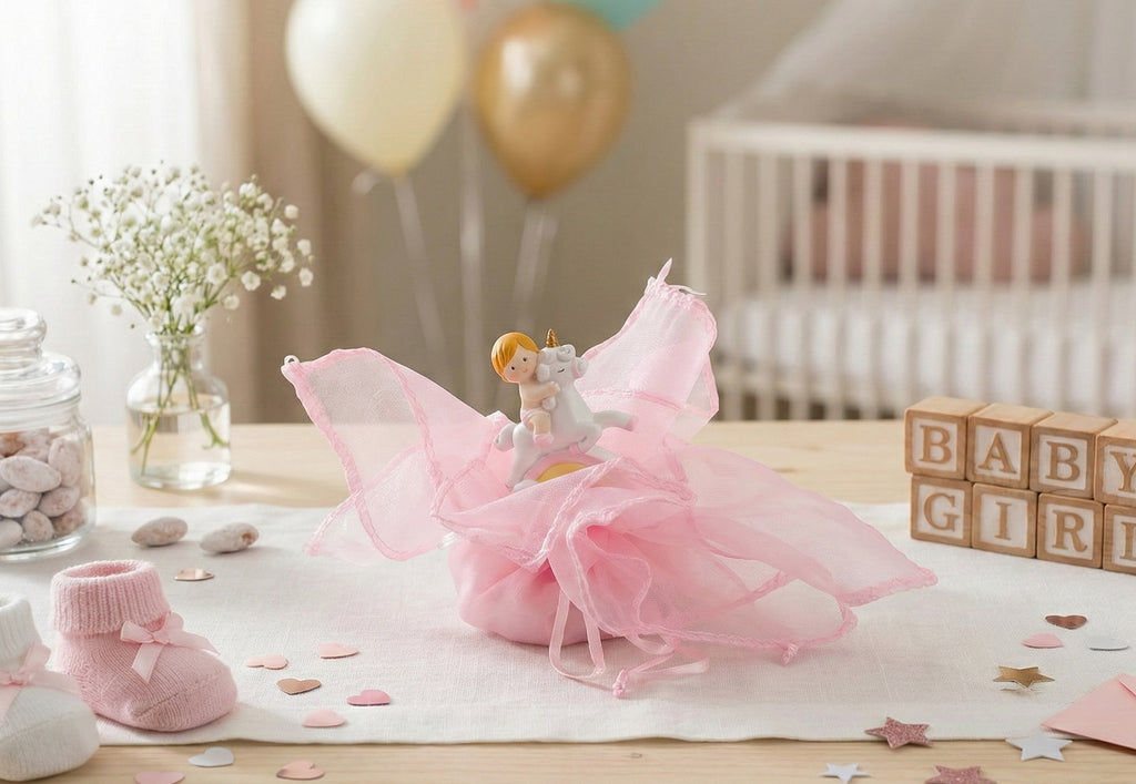 Set sacchettino porta confetti da 5 pz bomboniera per nascita, battesimo, Harmony RSNB25084