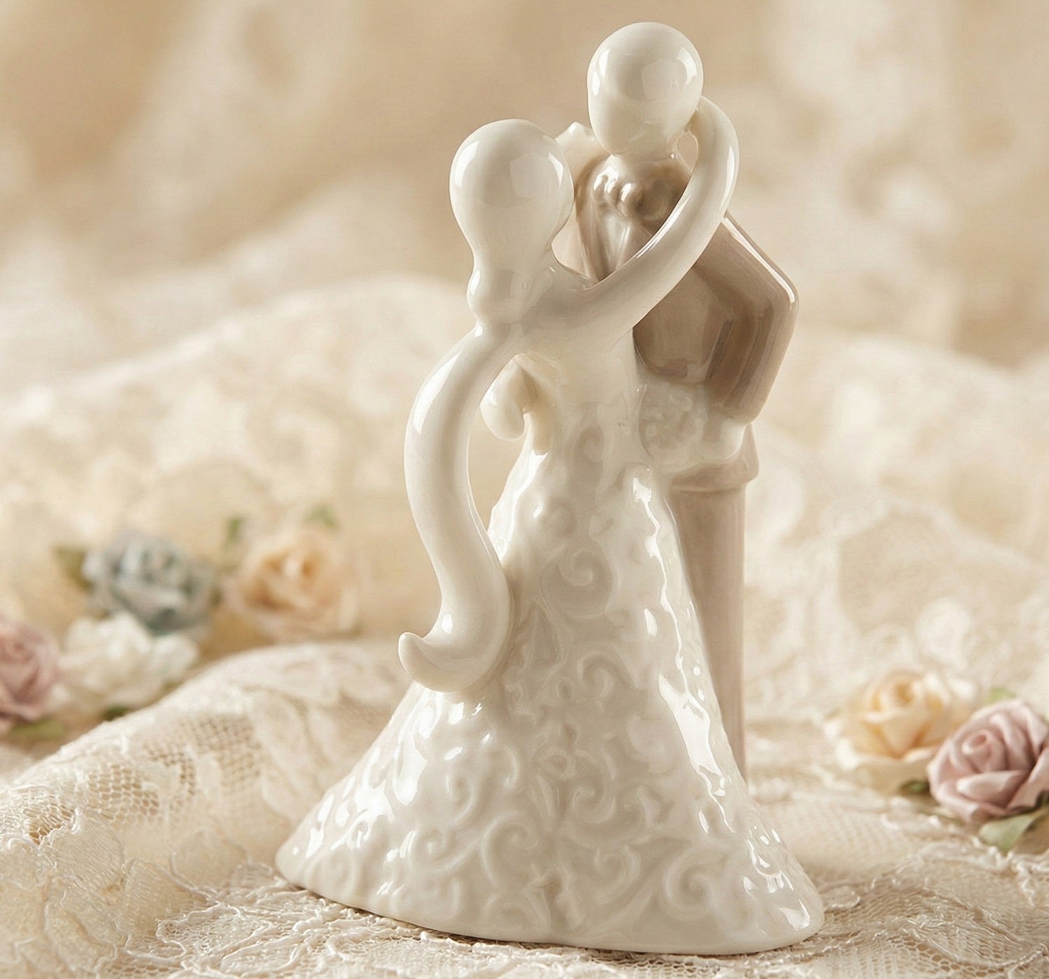 Bomboniera matrimonio sposi in porcellana bianco e tortora con clip holder harmony S2462P