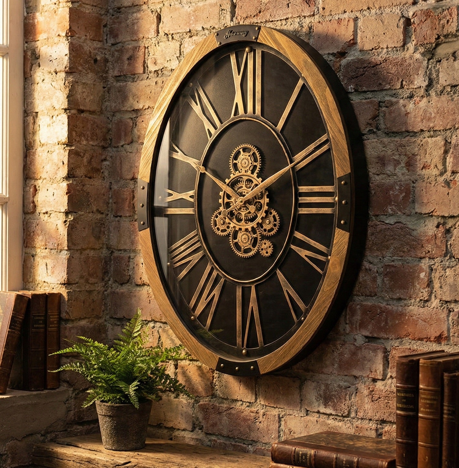 Orologio ovale con ingranaggi in metallo e legno harmony S2521S