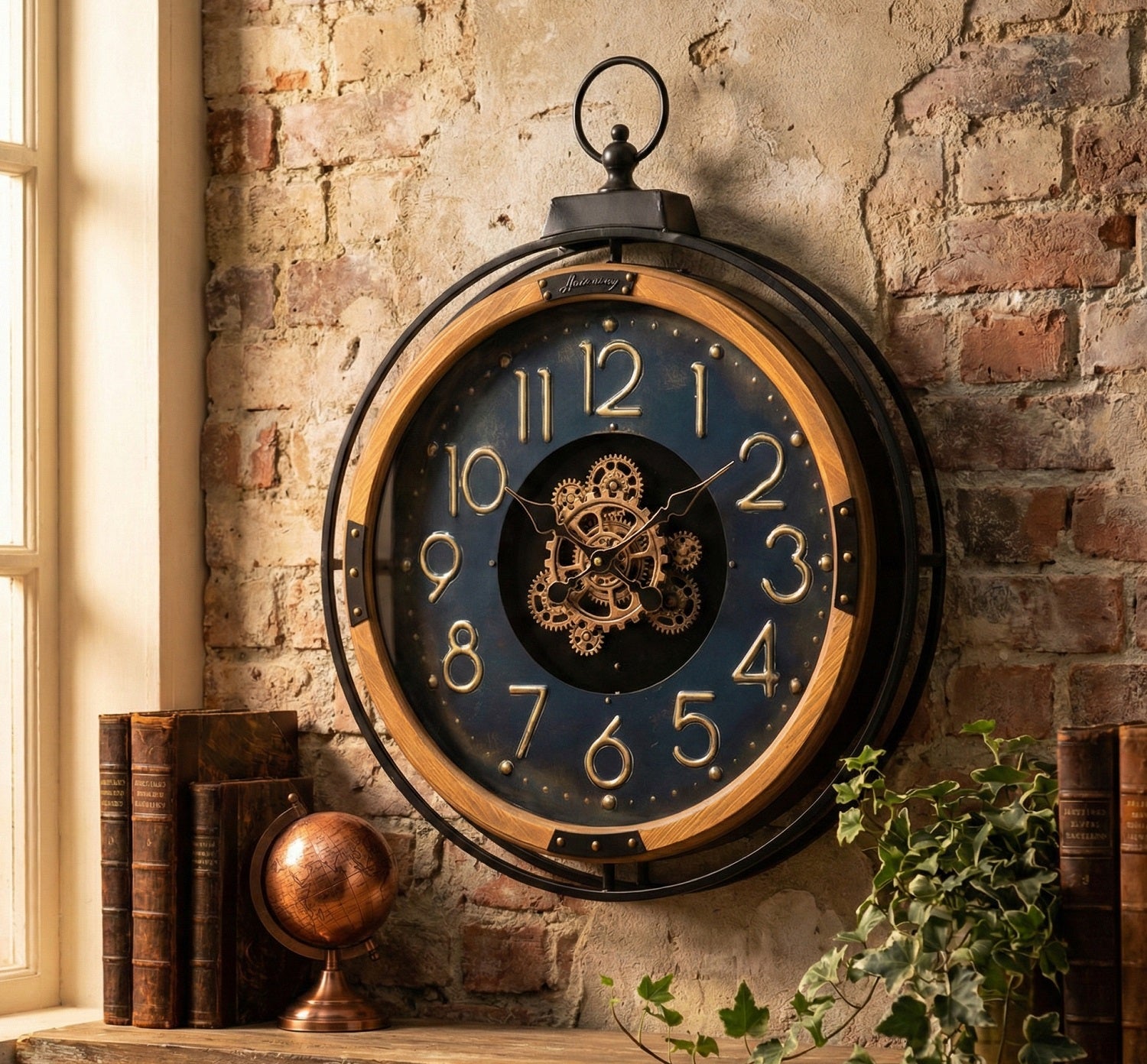 Orologio tondo con ingranaggi in metallo e legno harmony S2522S