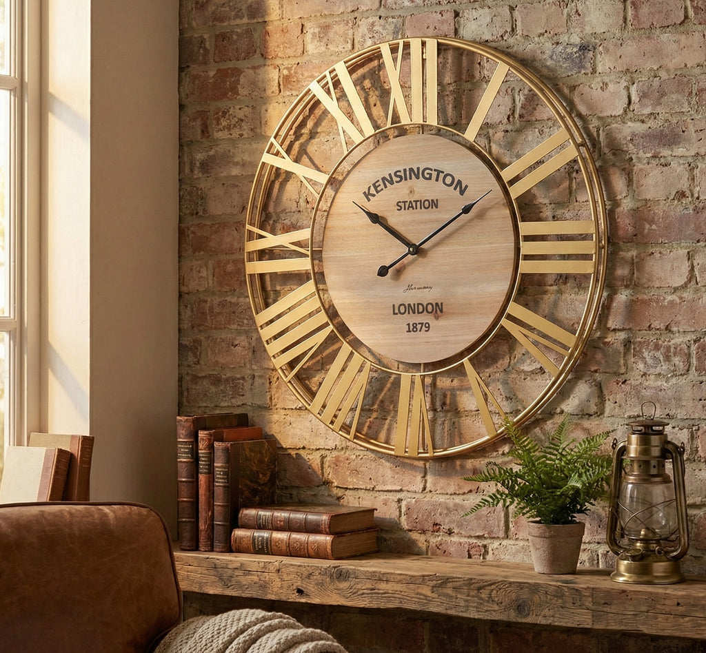 Orologio da parete tondo oro in metallo e legno harmony S2634S