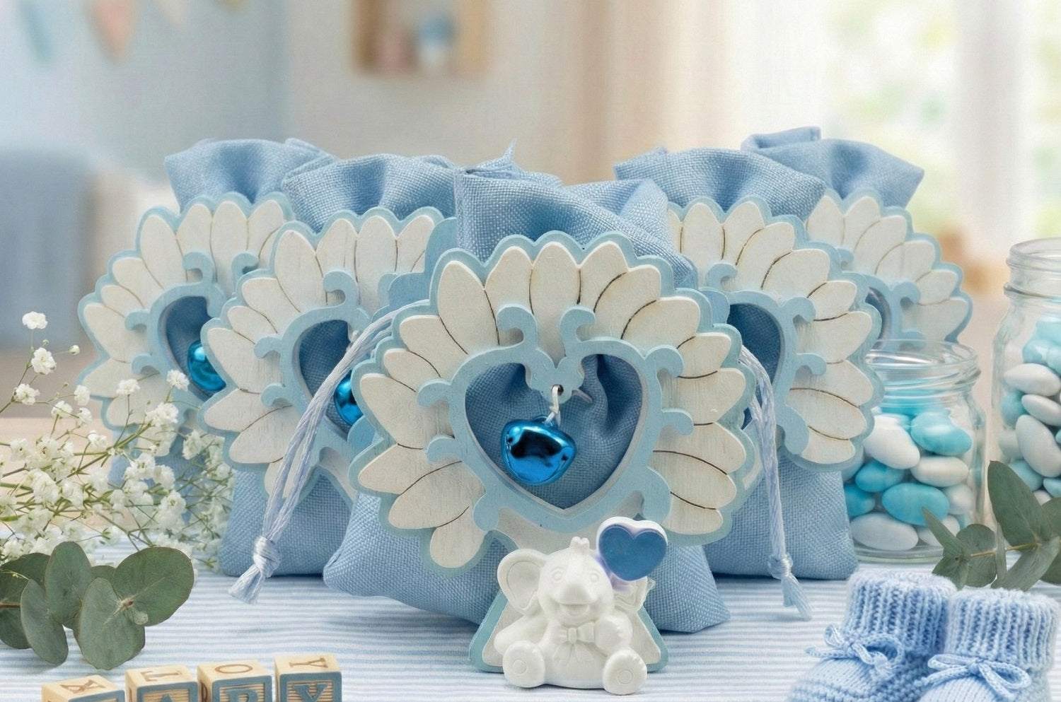 Set scatolina porta confetti da 5 pz bomboniera per nascita, battesimo, Harmony S2645L