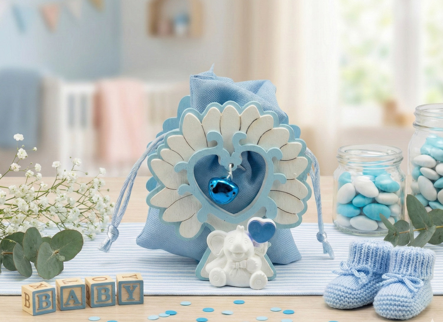 Set scatolina porta confetti da 5 pz bomboniera per nascita, battesimo, Harmony S2645L