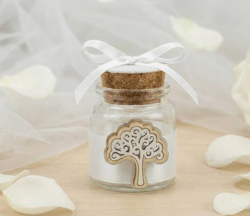 Barattolino in vetro bomboniera per matrimonio, ricorrenze, comunione, cresima, Harmony S2757G