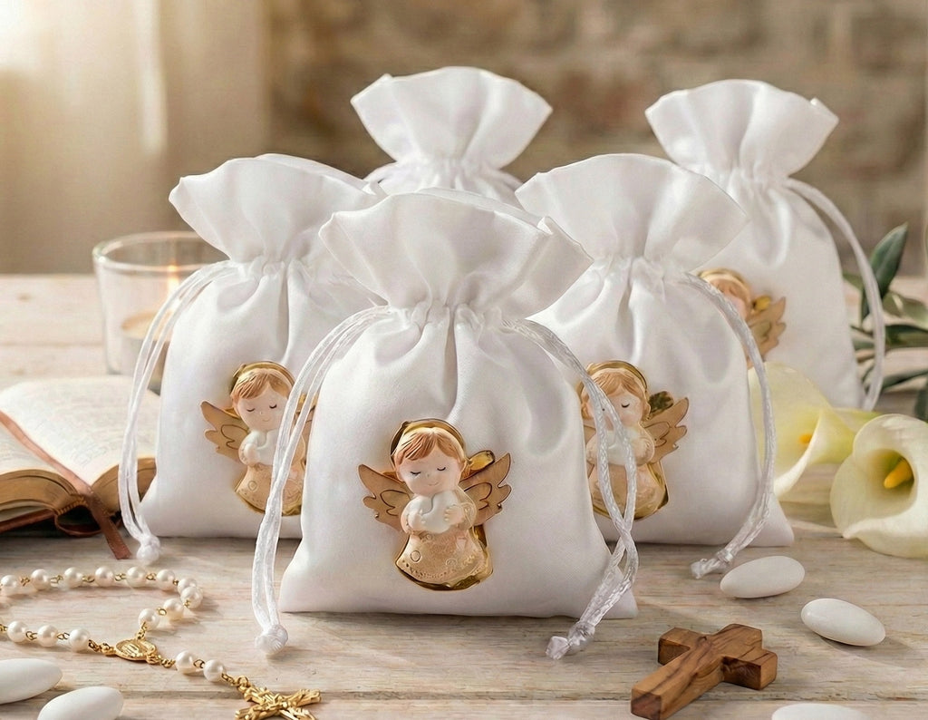 Set sacchettino porta confetti da 5 pz con angelo bomboniera per cresima Harmony S3051A