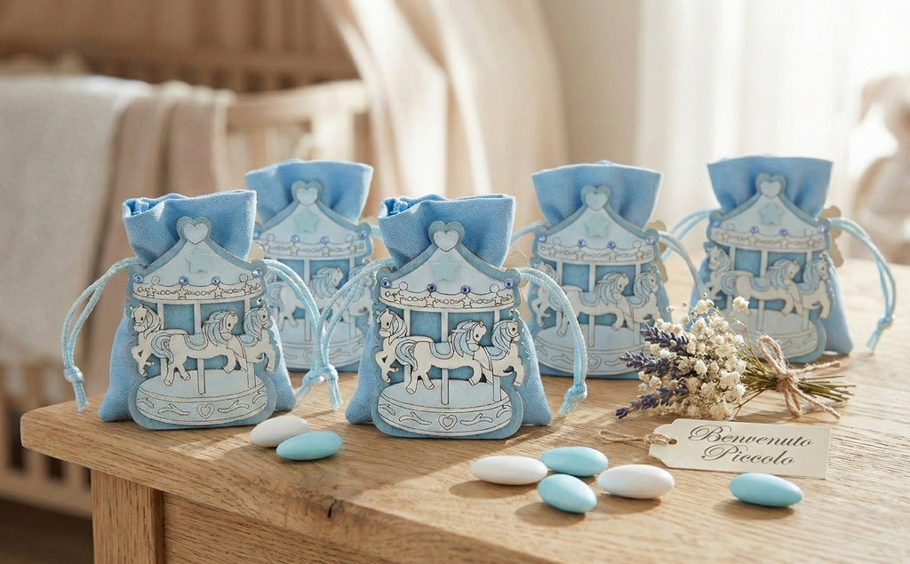 Set scatolina porta confetti da 5 pz giostrina bomboniera per nascita, battesimo, Harmony S3183L