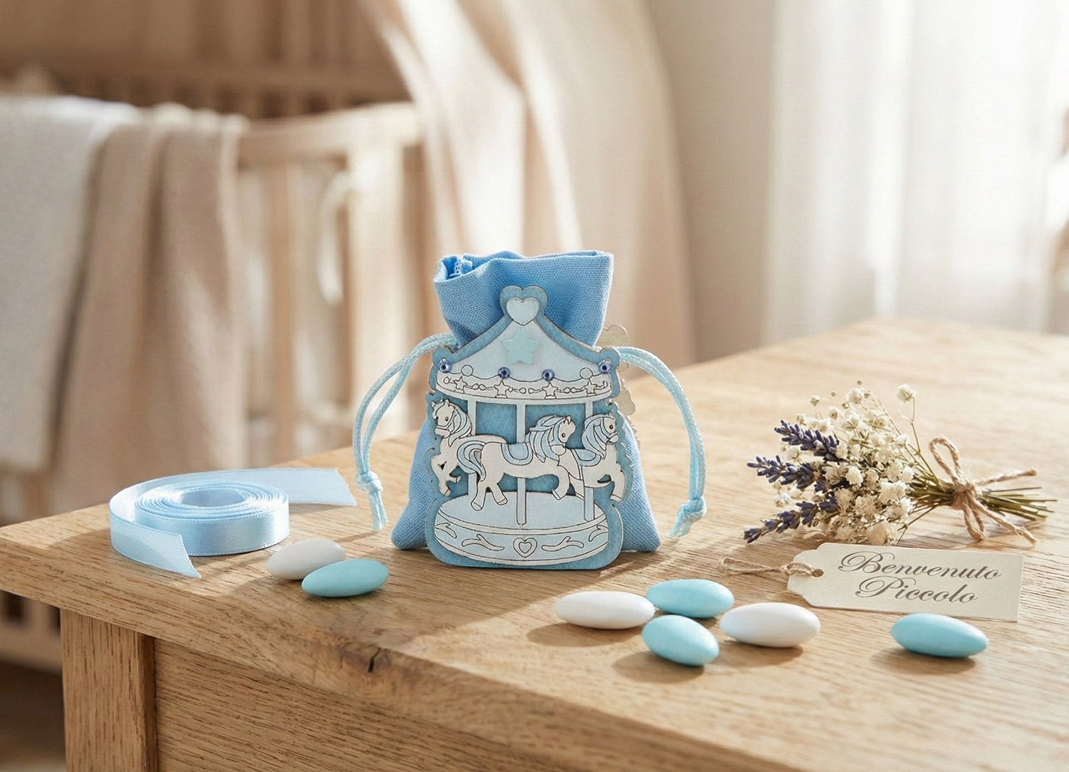 Set scatolina porta confetti da 5 pz giostrina bomboniera per nascita, battesimo, Harmony S3183L