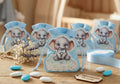 Set scatolina celeste porta confetti da 5 pz con elefante bomboniera per nascita, battesimo, Harmony S3185L