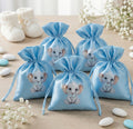 Set sacchetto celeste porta confetti da 5 pz con elefante bomboniera per nascita, battesimo, Harmony S3197A