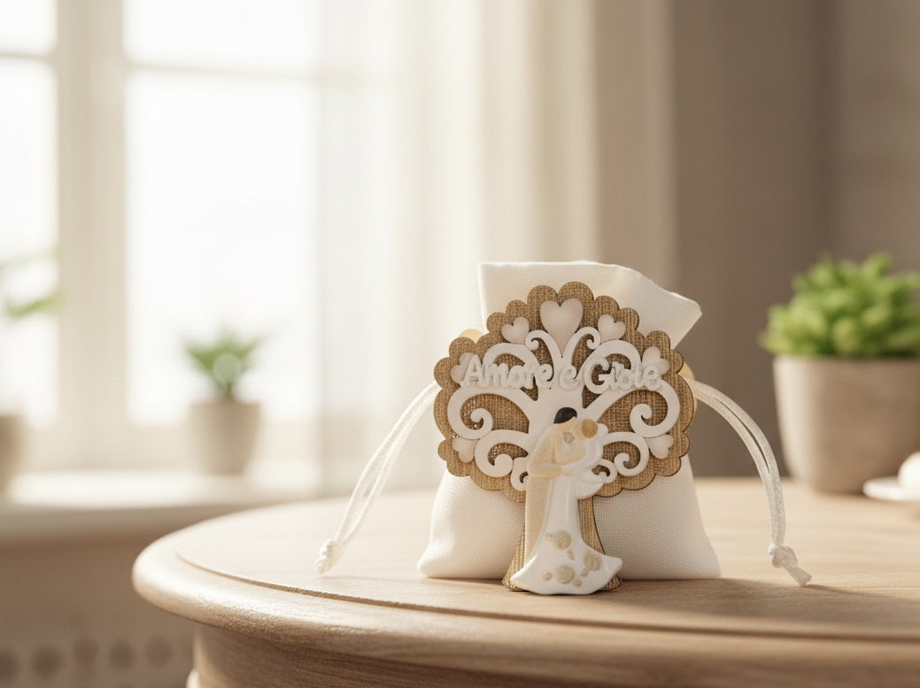 Set sacchettino porta confetti da 5 pz sposi bomboniera per matrimonio, Harmony S3201L