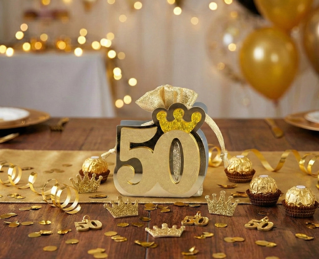 Set sacchetto porta confetti da 5 pz bomboniera per nozze d'oro, cinquantesimo, Harmony S3204L