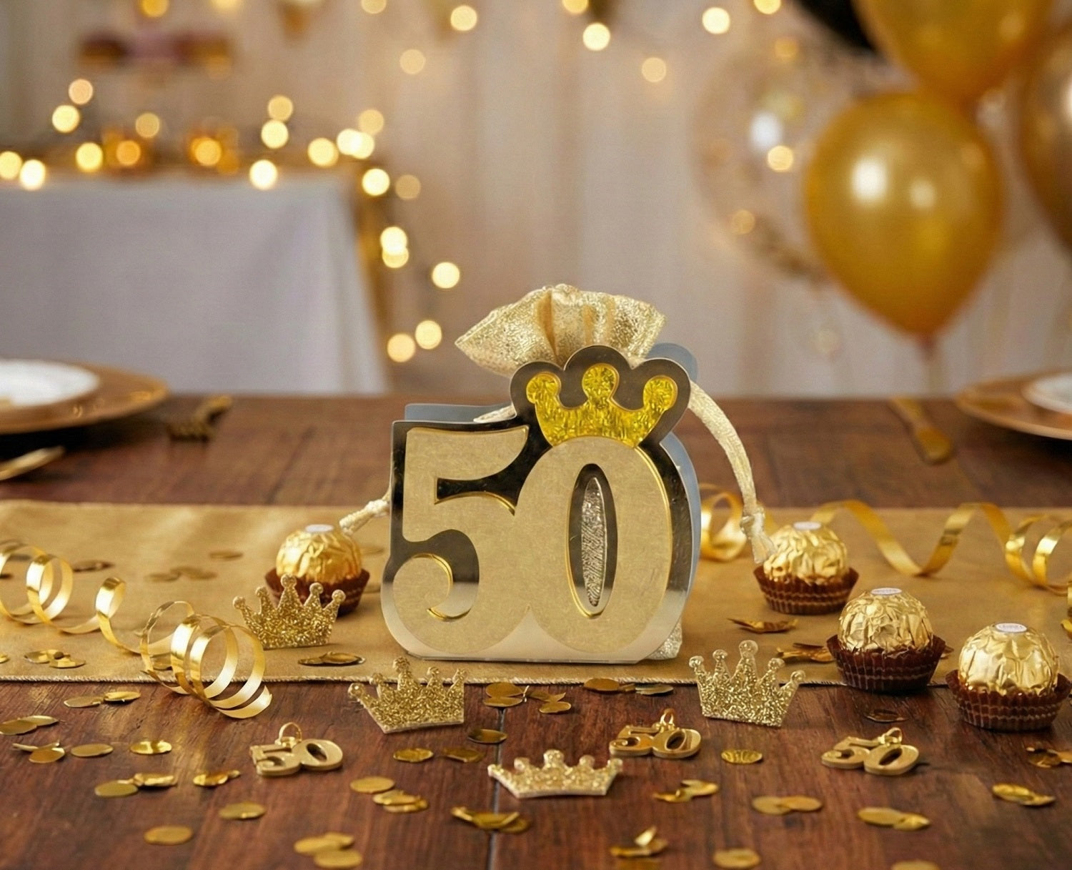 Set sacchetto porta confetti da 5 pz bomboniera per nozze d'oro, cinquantesimo, Harmony S3204L