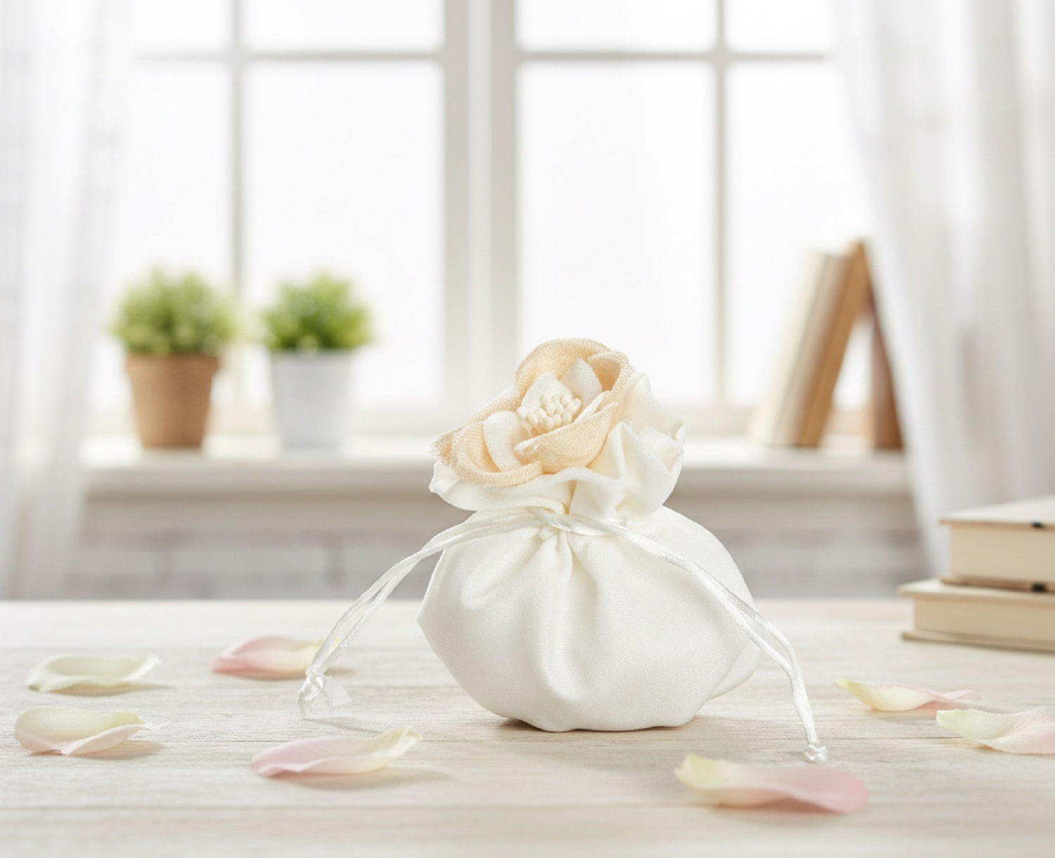 Set sacchettino porta confetti da 5 pz con decorazione bomboniera per matrimonio, comunione, cresima, Harmony