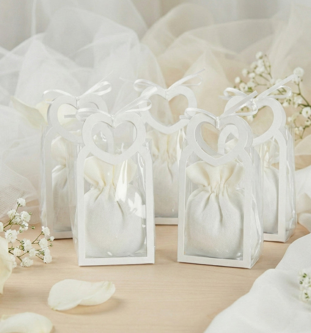 Set borsettina trasparente porta confetti da 5 pz bomboniera per matrimonio, comunione, cresima, Harmony S3207A