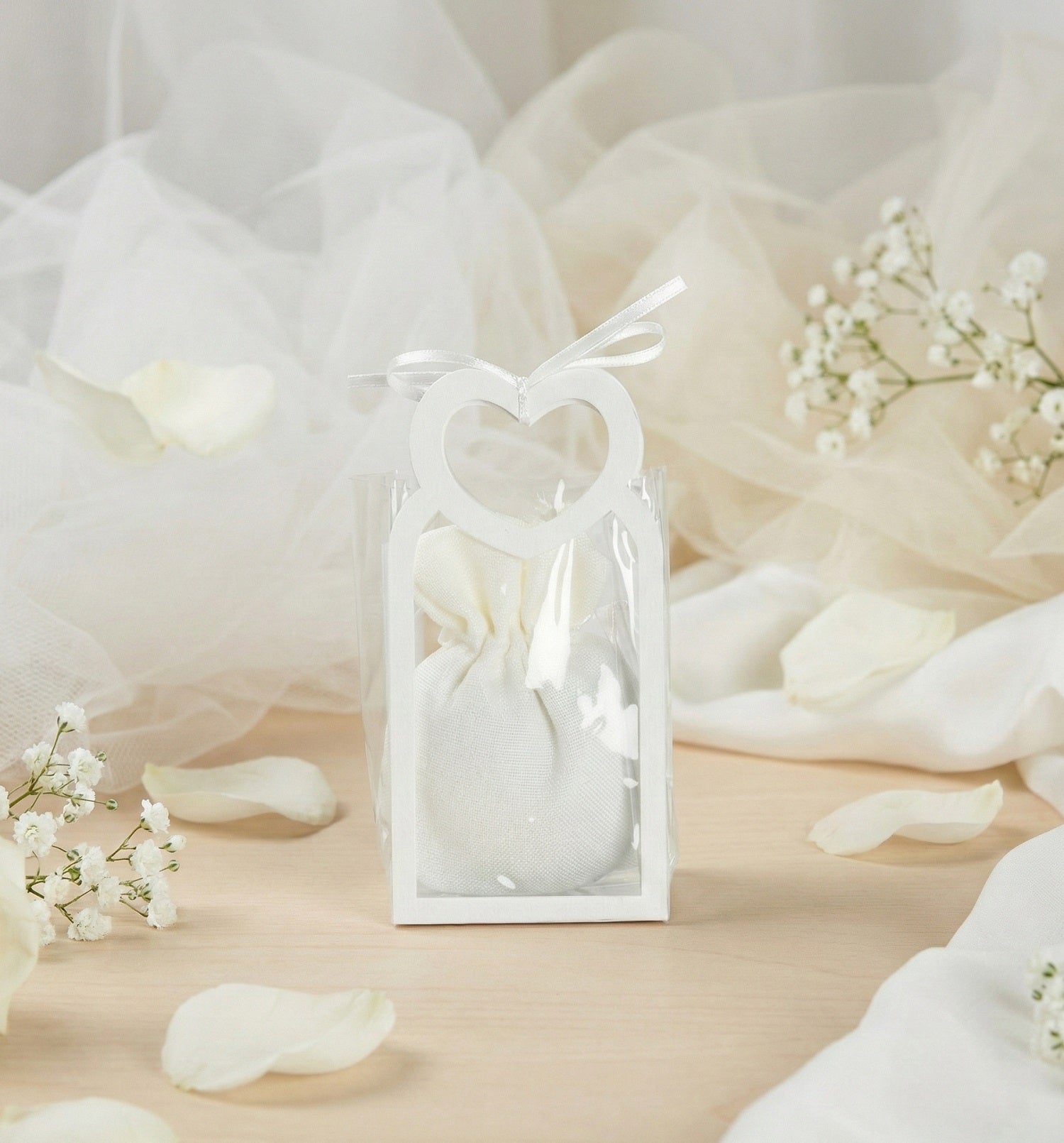 Set borsettina trasparente porta confetti da 5 pz bomboniera per matrimonio, comunione, cresima, Harmony S3207A
