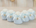 Set sacchetto bicolor porta confetti da 5 pz con orsetto bomboniera per nascita, battesimo, Harmony S3211A