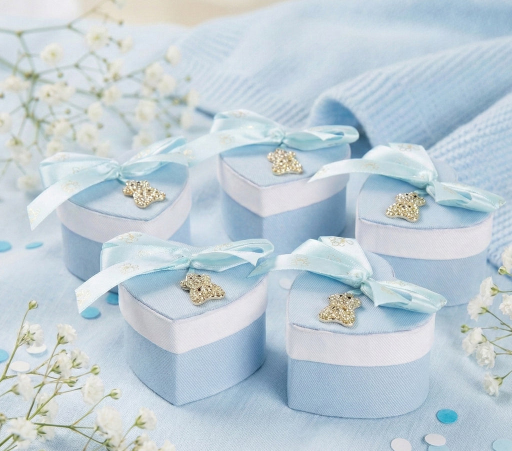 Set scatolina cuore bicolor porta confetti da 5 pz bomboniera per nascita, battesimo, Harmony S3213A