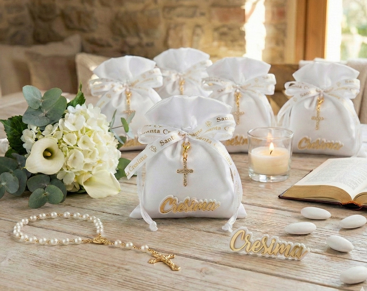 Set sacchettino porta confetti da 5 pz bomboniera per cresima Harmony S3216A