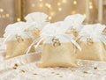 Set sacchetto bianco e oro porta confetti da 5 pz bomboniera per nozze d'oro, cinquantesimo, Harmony S3224A