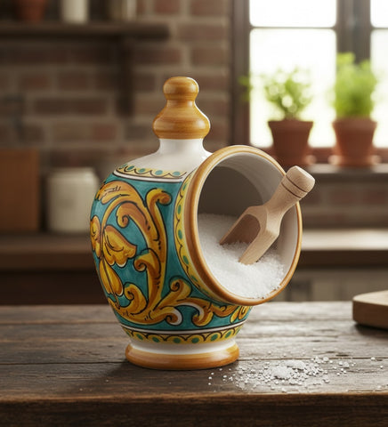 Saliera in ceramica decorata a mano da ceramisti siciliani gianluca art 15