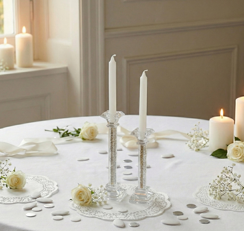 Bomboniera matrimonio coppia porta candela in cristallo con glitter oro harmony SNVT23033