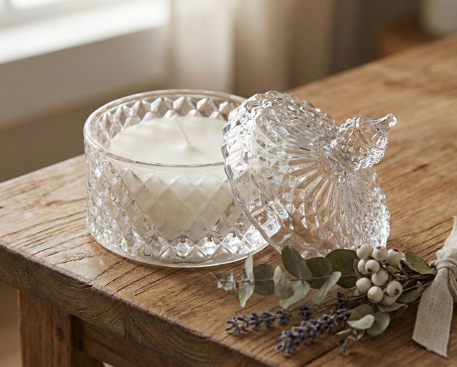 Bomboniera matrimonio scatola in vetro diamantato piccola con candela profumata harmony SNVT23252