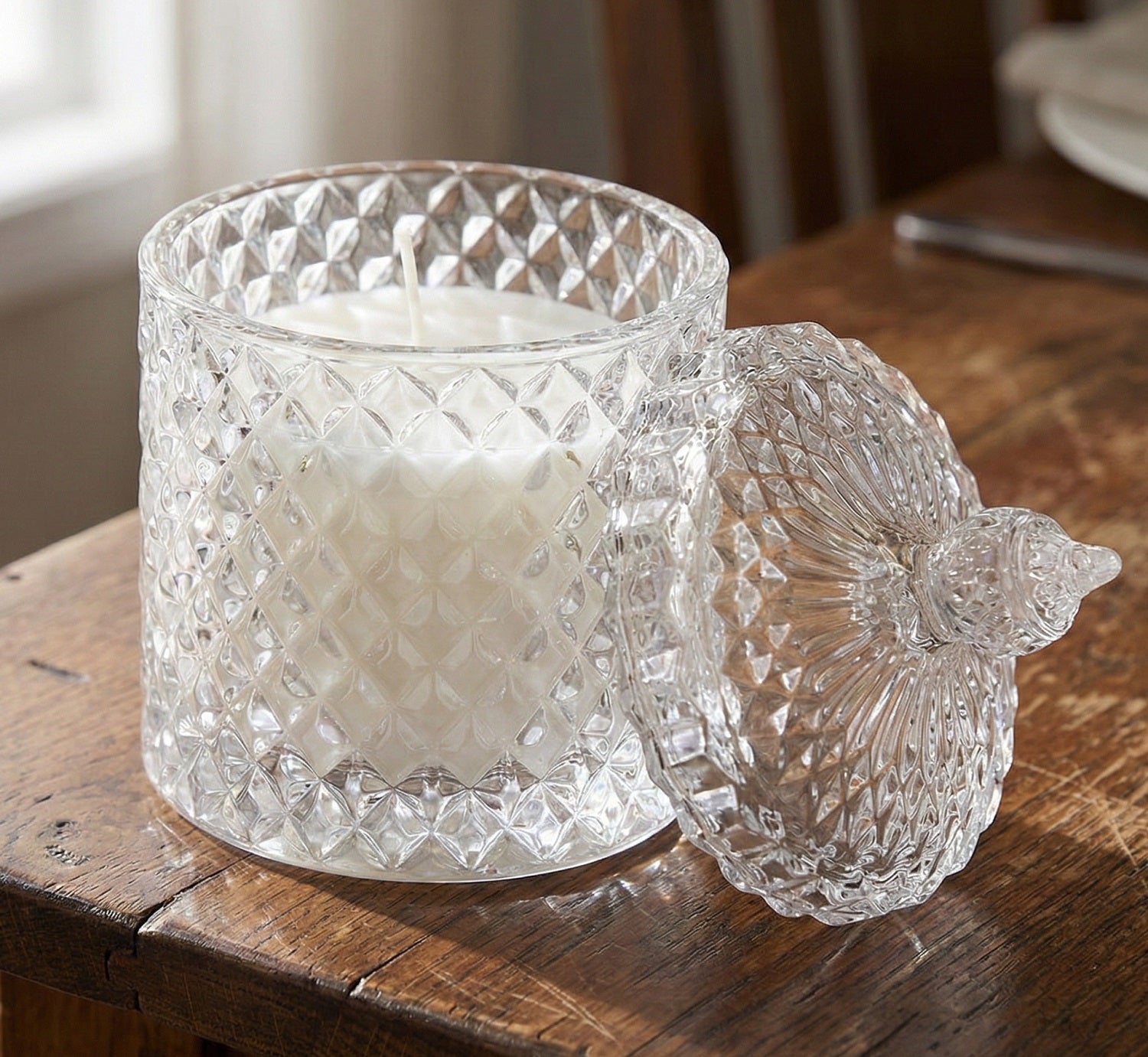 Bomboniera matrimonio scatola in vetro diamantato media con candela profumata harmony SNVT23253