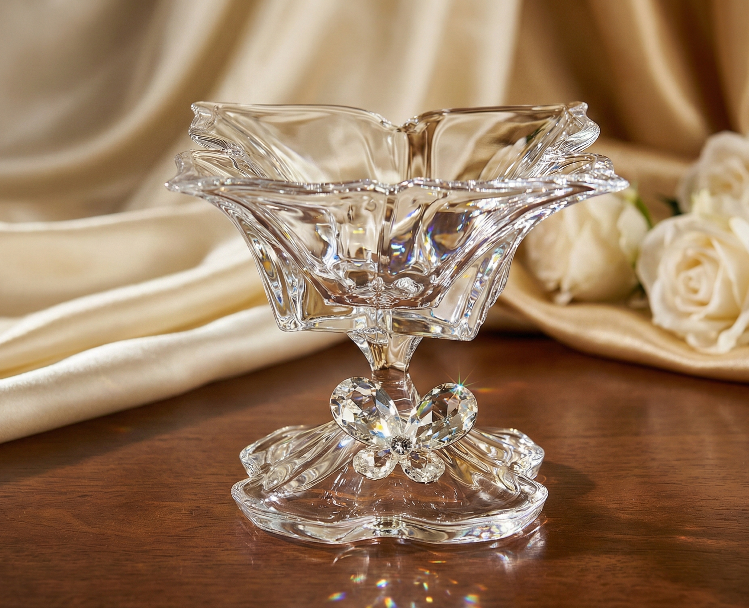 Bomboniera matrimonio alzata media in vetro con decorazione farfalla in cristallo harmony SNVT23285