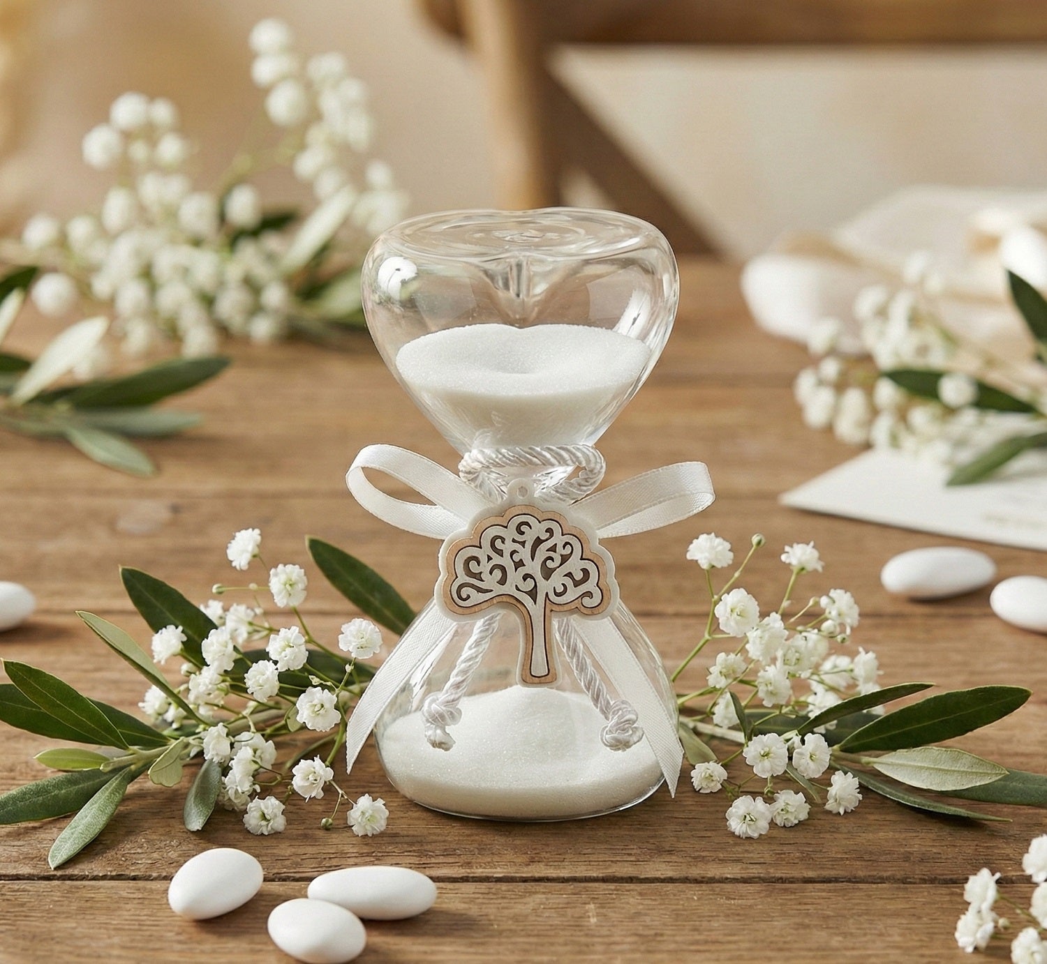 Bomboniera matrimonio clessidra cuore decorata con albero della vita harmony SNVT24157