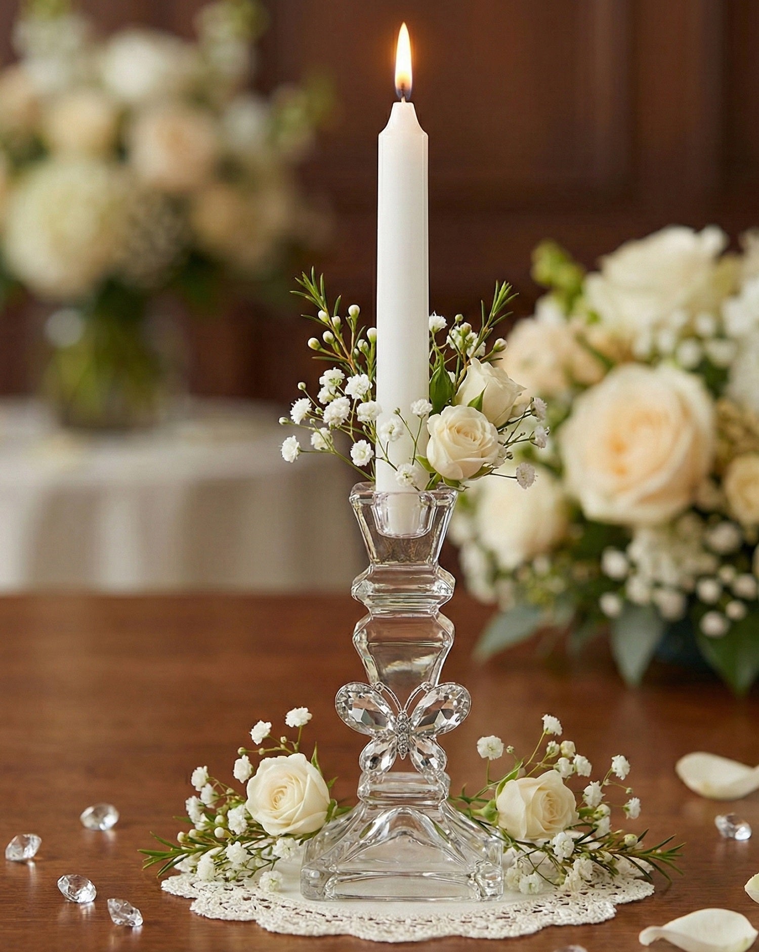 Bomboniera matrimonio elegante porta candela decorato con farfalla harmony SNVT24213