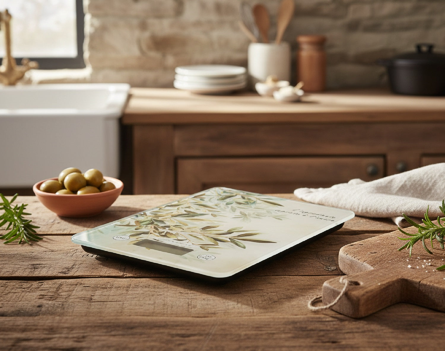 Bilancia da cucina in vetro rettangolare con decoro foglie bomboniera per matrimonio, ricorrenze, Harmony SNVT26192