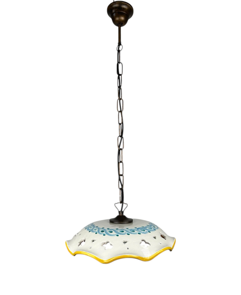 Lampadario a sospensione 1 luce con catena e ceramica realizzata e decorata artigianalmente coll. gomes