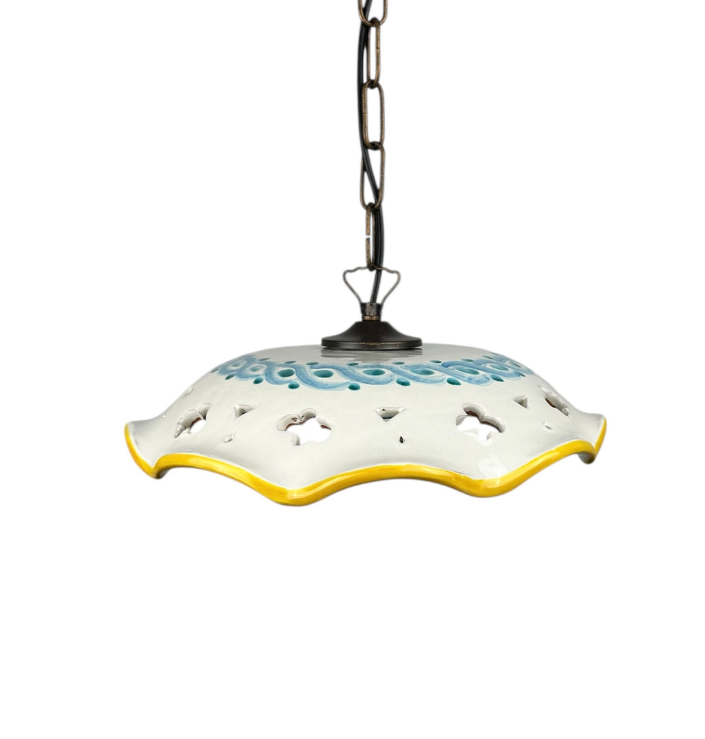 Lampadario a sospensione 1 luce con catena e ceramica realizzata e decorata artigianalmente coll. gomes