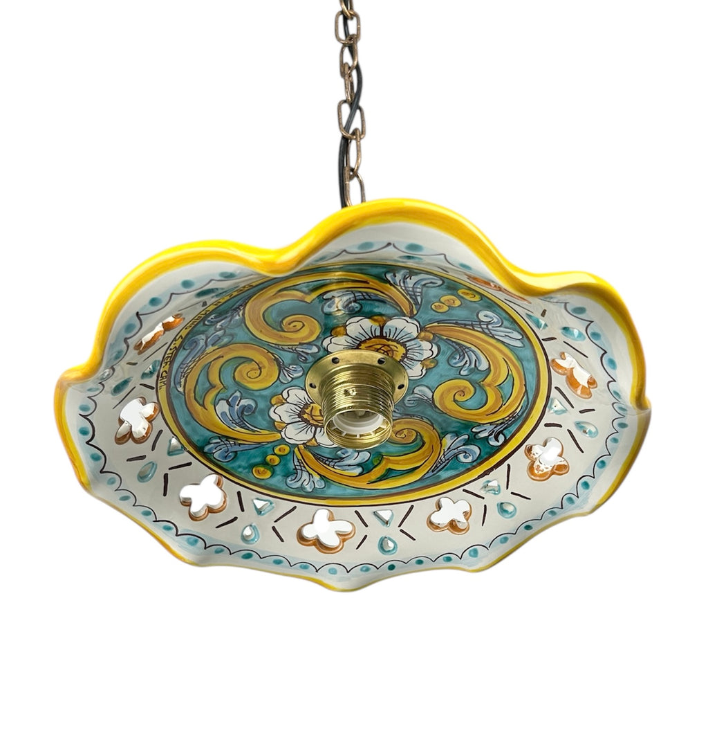 Lampadario a sospensione 1 luce con catena e ceramica realizzata e decorata artigianalmente coll. gomes