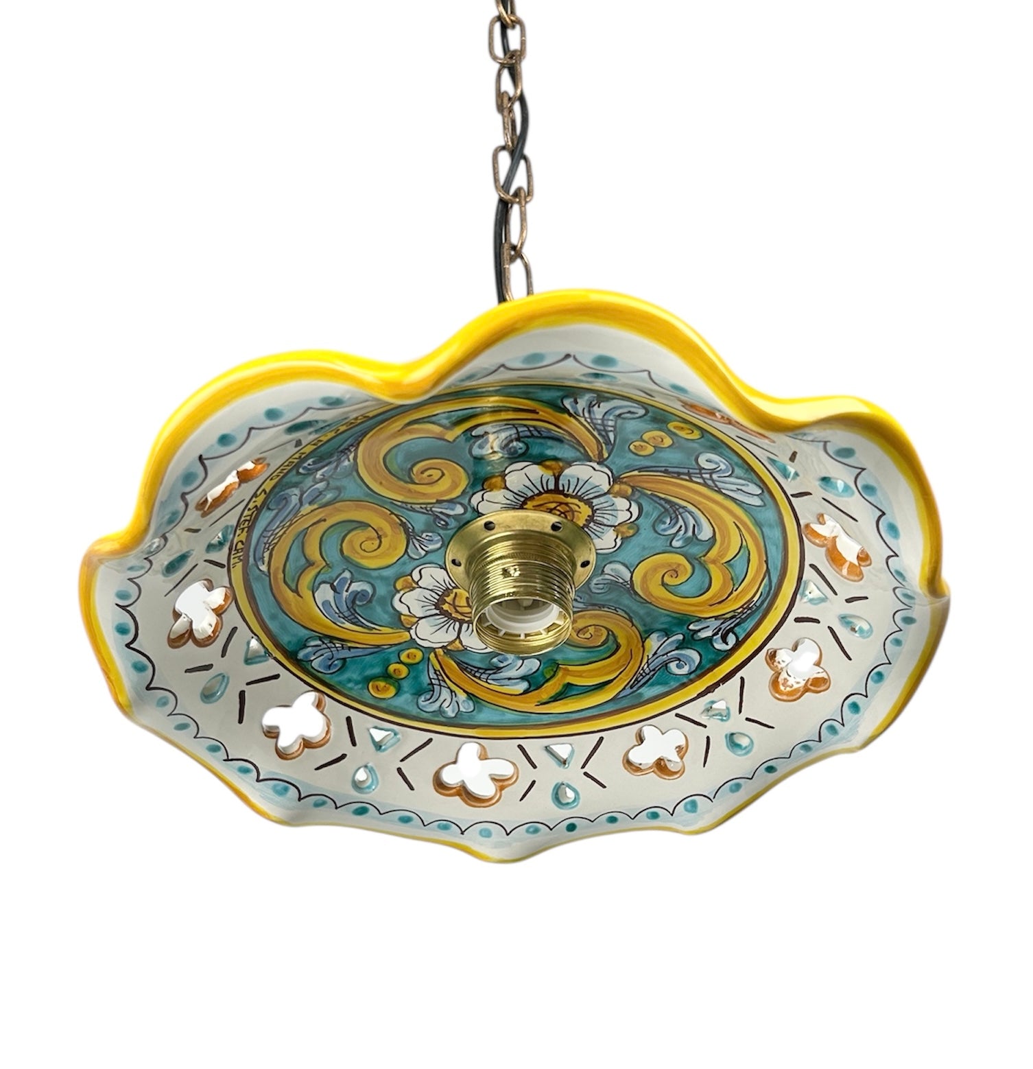 Lampadario a sospensione 1 luce con catena e ceramica realizzata e decorata artigianalmente coll. gomes