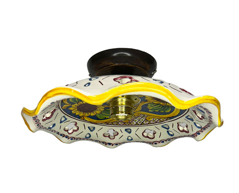 Plafoniera Spot da Soffitto, 1 Luce, Ferro Battuto e Ceramica Siciliana, Cucina, Bagno e Veranda art. candida