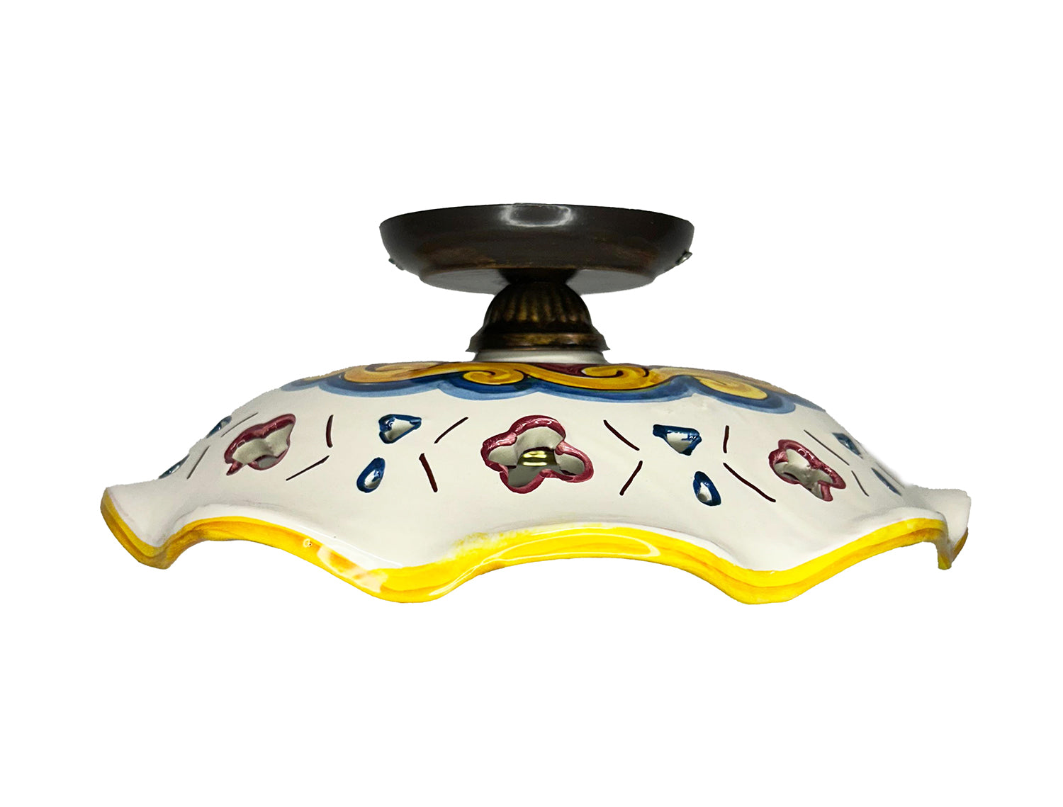 Plafoniera Spot da Soffitto, 1 Luce, Ferro Battuto e Ceramica Siciliana, Cucina, Bagno e Veranda art. candida