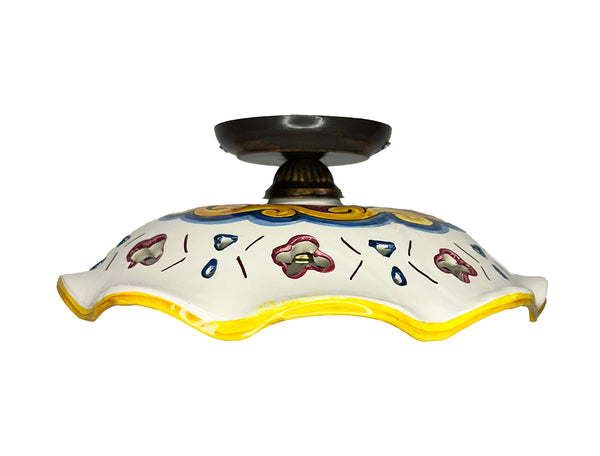 Plafoniera Spot da Soffitto, 1 Luce, Ferro Battuto e Ceramica Siciliana, Cucina, Bagno e Veranda art. candida